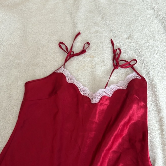 Y2K Red Satin Slip Dress – Size 14 | Lace Trim | Feminine Glam | Flawed - Picture 2 of 8